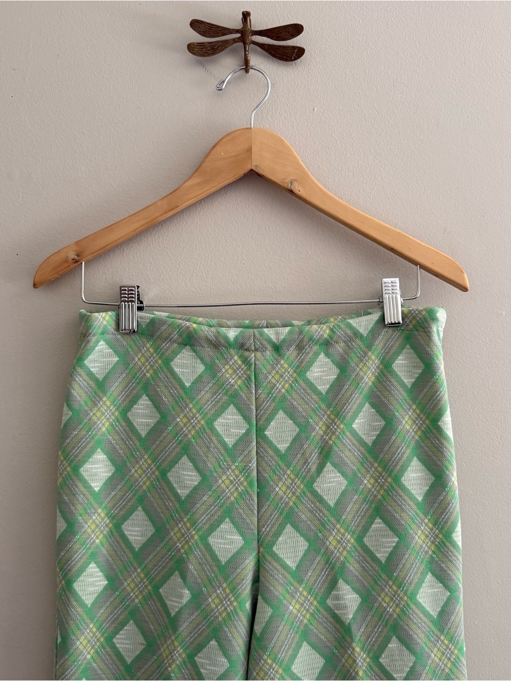 Vintage Retro Green Mockneck Top with Matching Plaid Bell Bottoms - Picture 7 of 8
